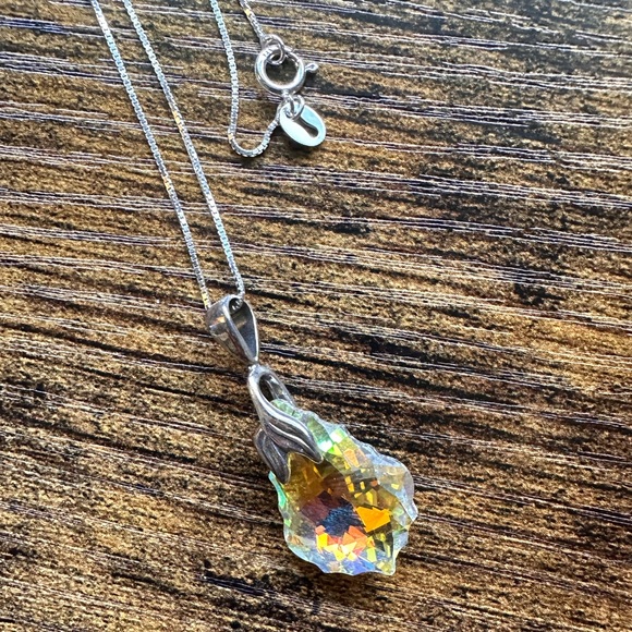 356. Handmade in Maui Sterling Silver & Austrian Crystal AB pendant & chain - Picture 4 of 9